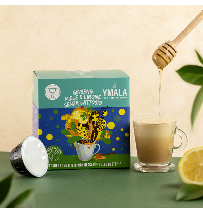 16 capsule Dolce Gusto®* Ginseng miele e limone senza lattosio Ymala